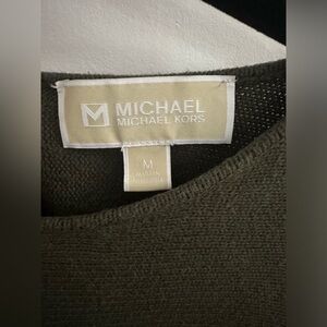 Michael Kors Olive Green Knit Sweater Top gold back zip